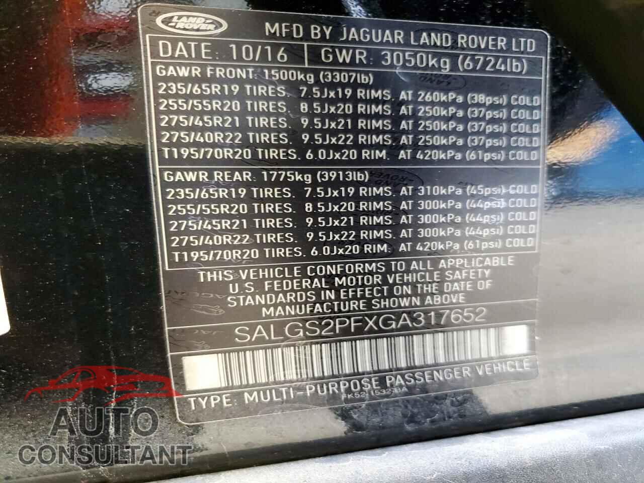 LAND ROVER RANGEROVER 2016 - SALGS2PFXGA317652