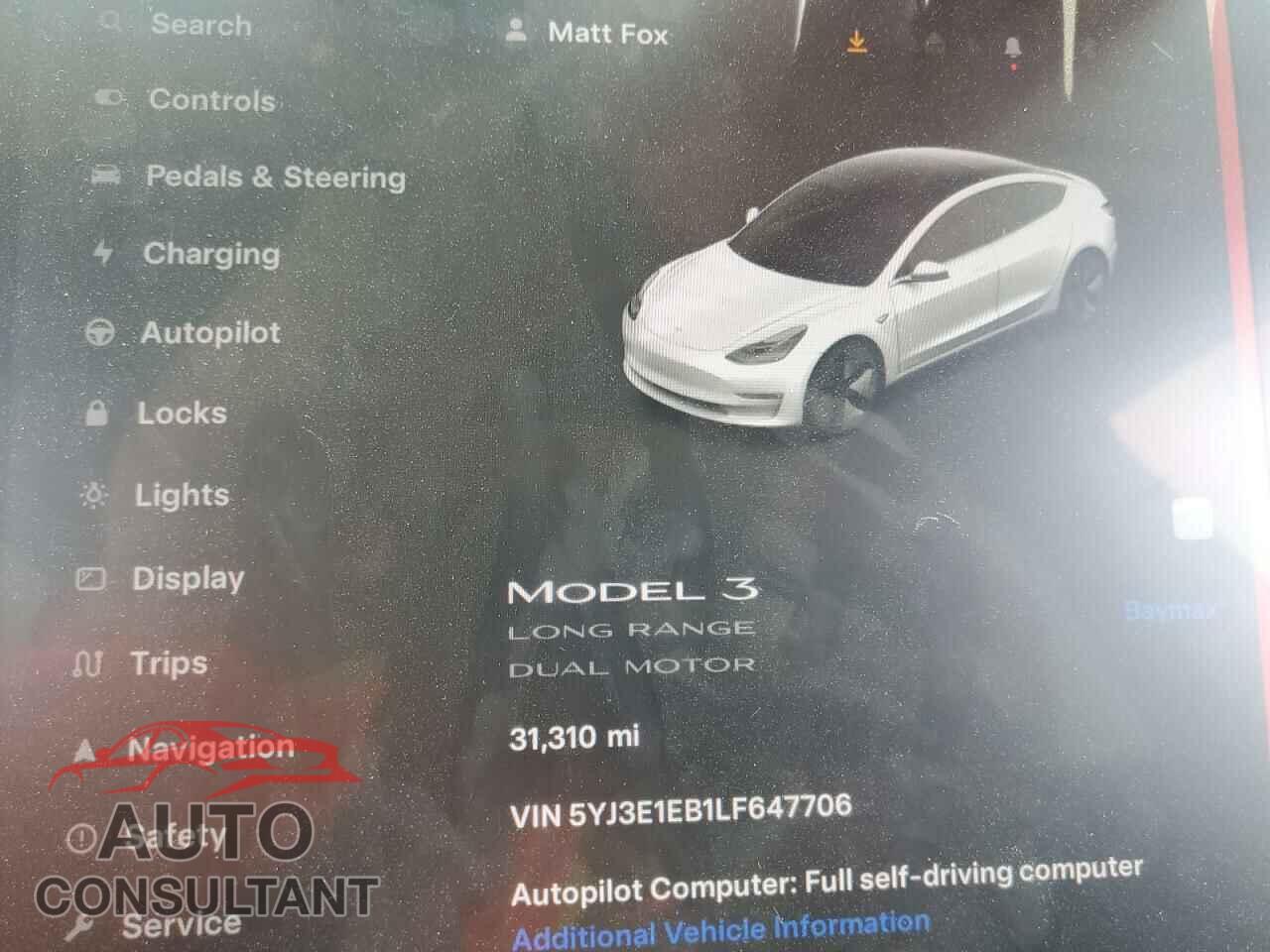 TESLA MODEL 3 2020 - 5YJ3E1EB1LF647706
