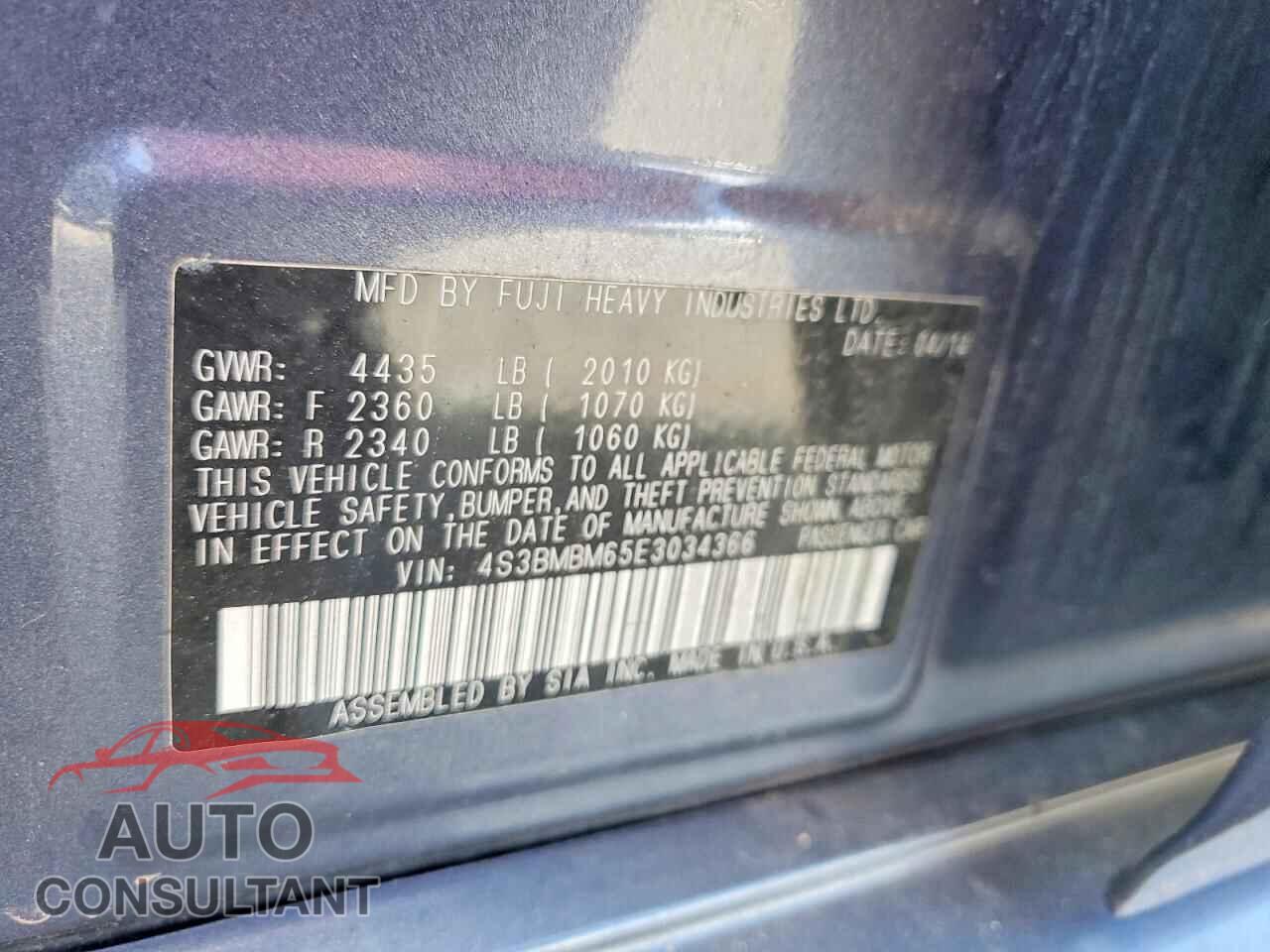 SUBARU LEGACY 2014 - 4S3BMBM65E3034366