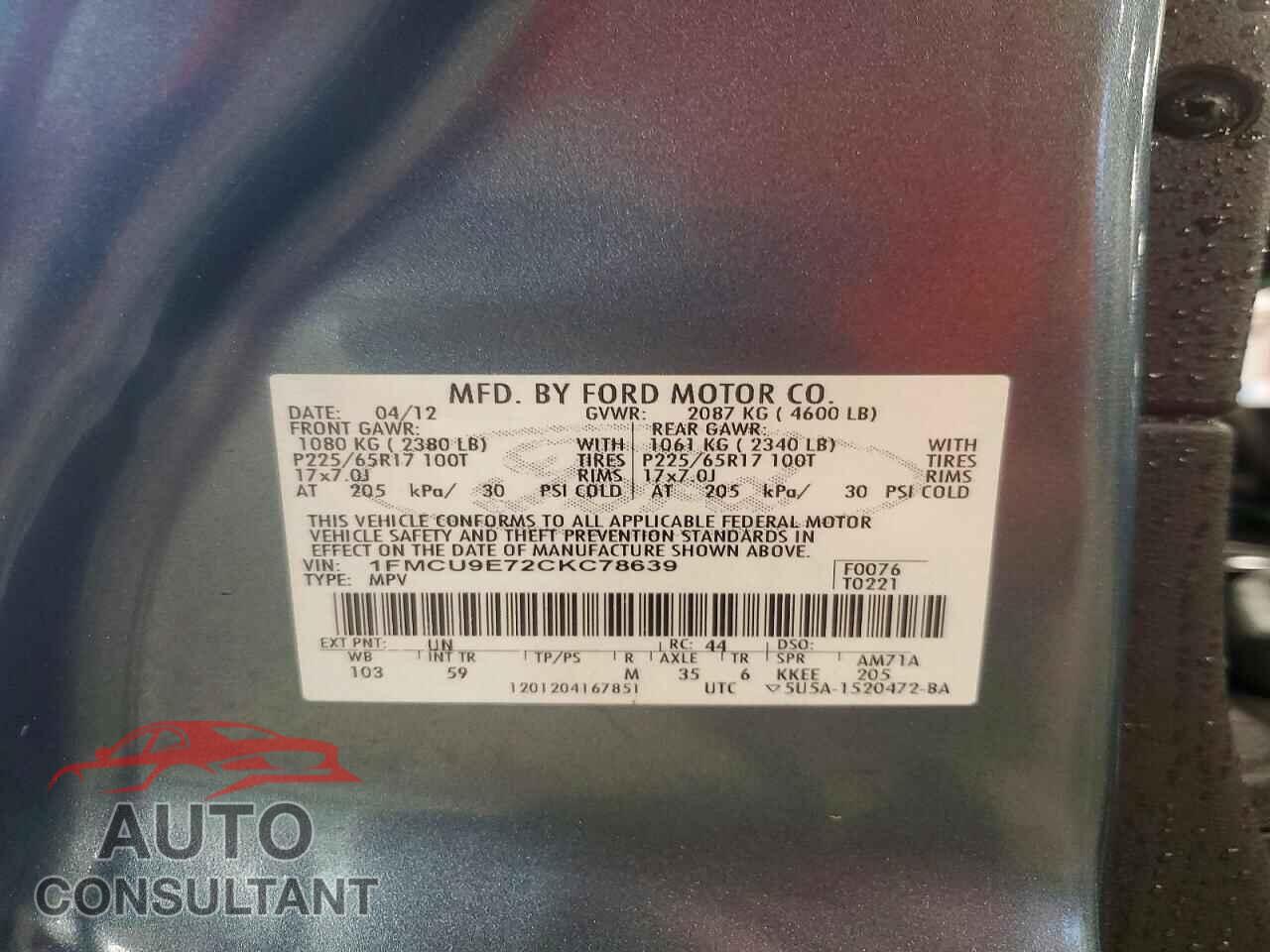 FORD ESCAPE 2012 - 1FMCU9E72CKC78639