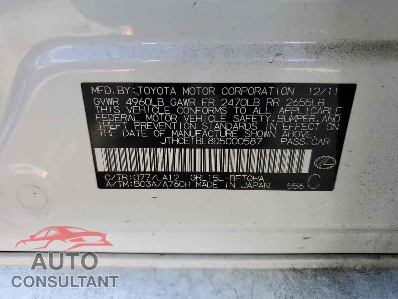 LEXUS GS350 2013 - JTHCE1BL8D5000587