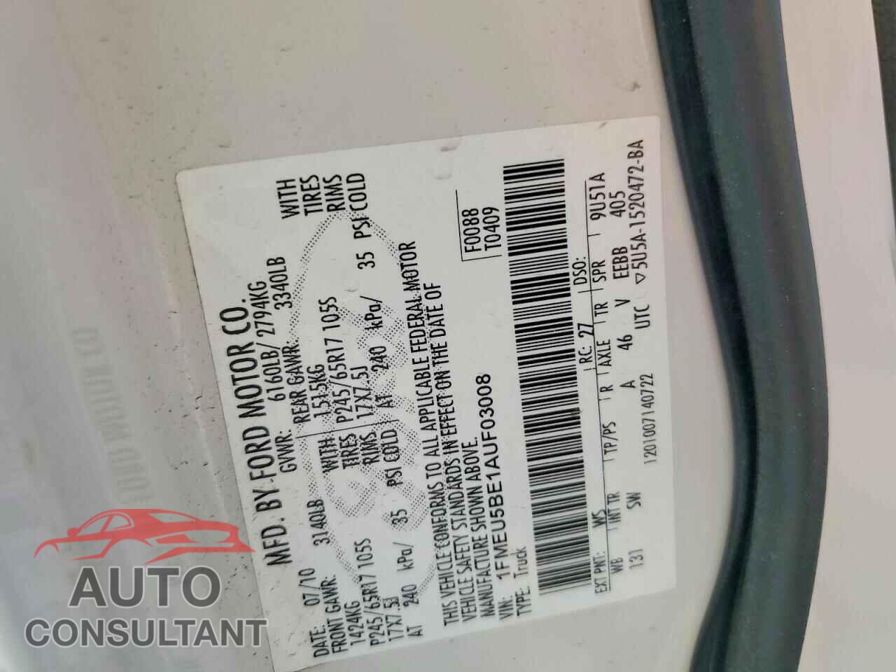 FORD EXPLORER 2010 - 1FMEU5BE1AUF03008