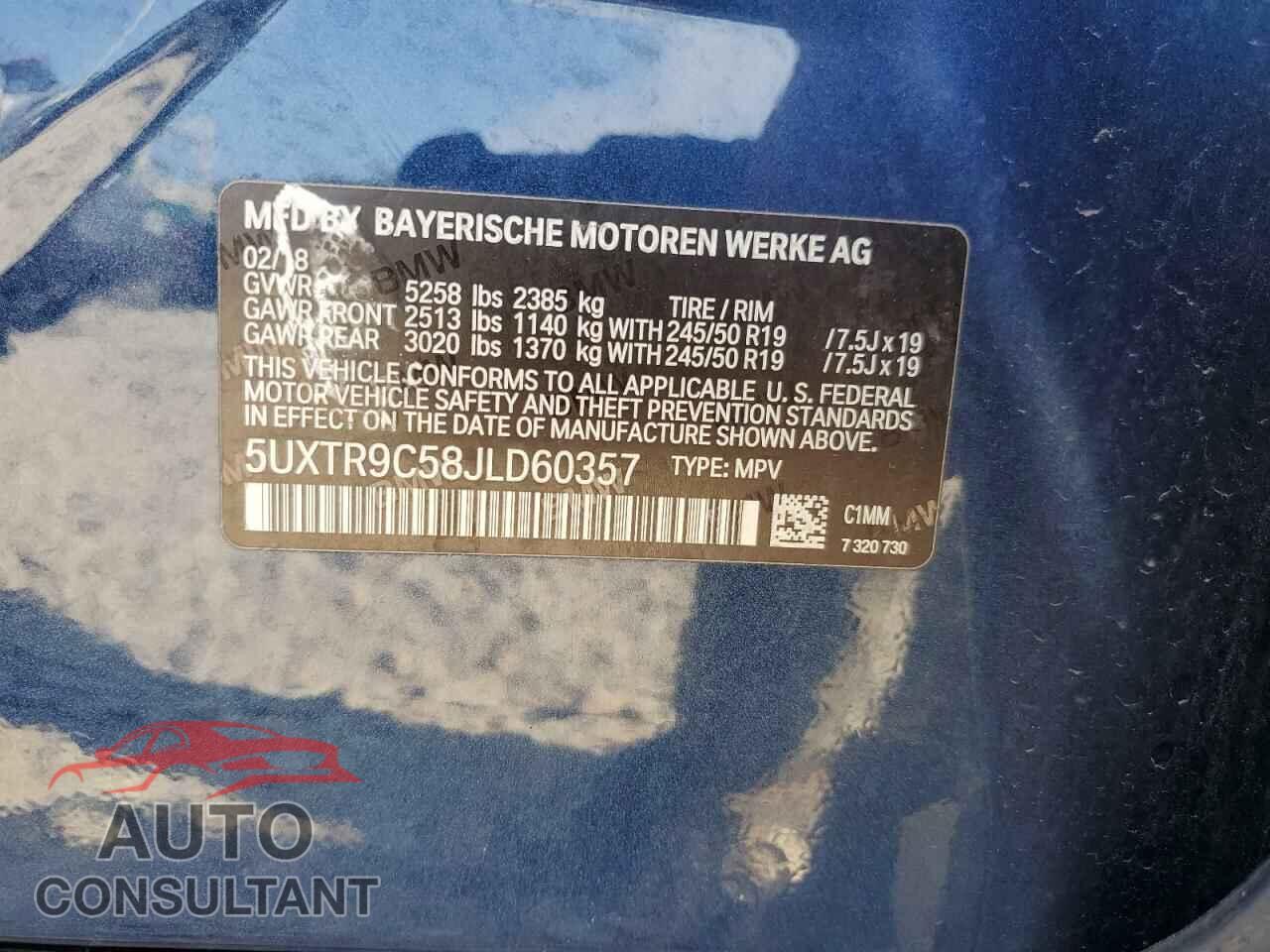 BMW X3 2018 - 5UXTR9C58JLD60357