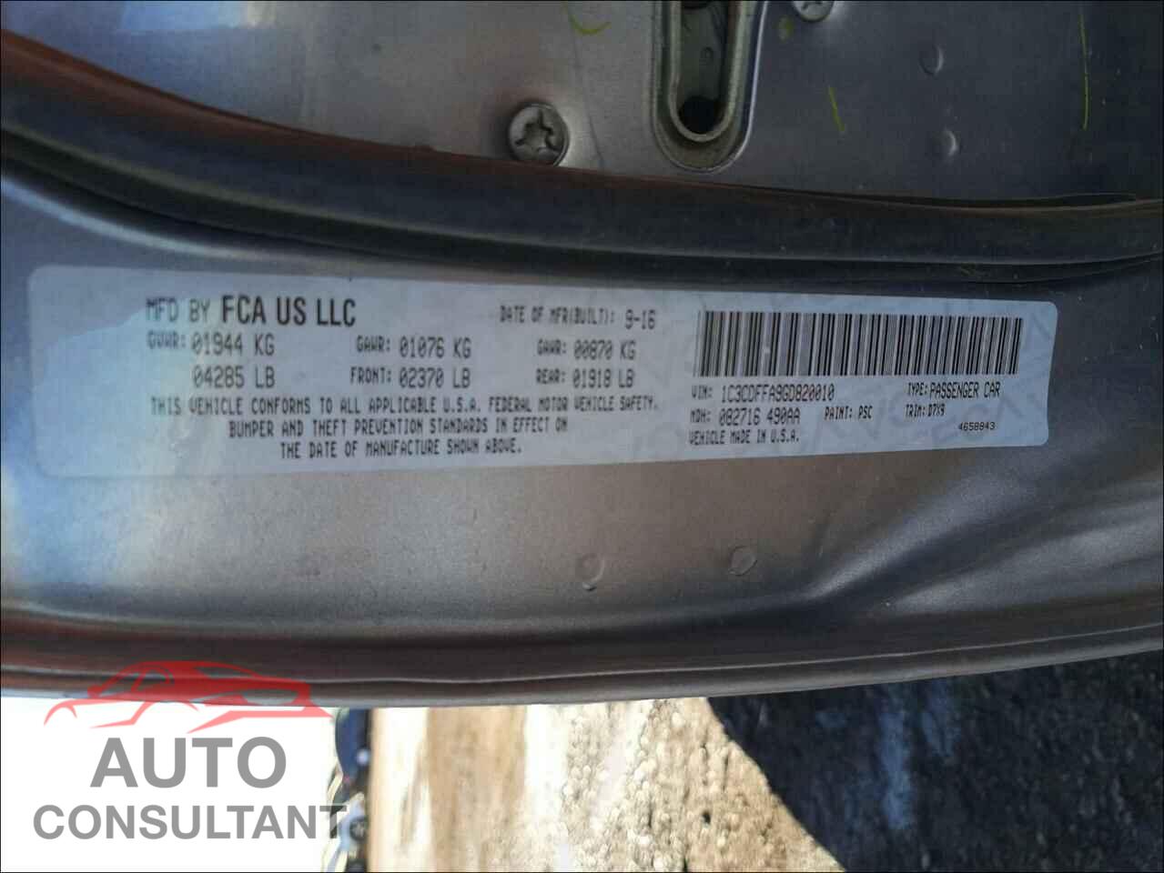 DODGE DART 2016 - 1C3CDFFA9GD820010