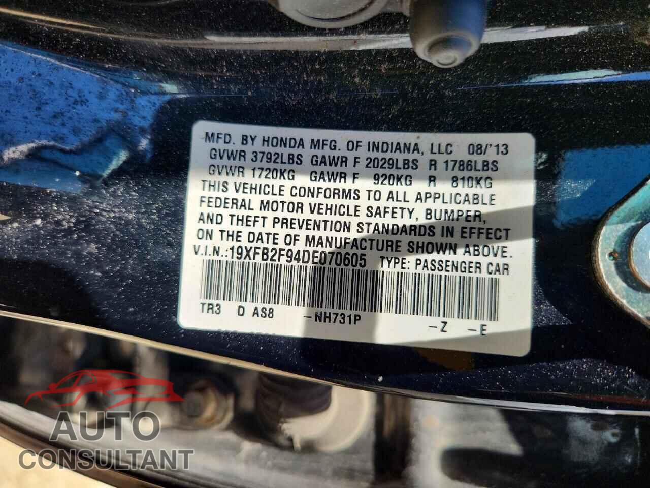 HONDA CIVIC 2013 - 19XFB2F94DE070605
