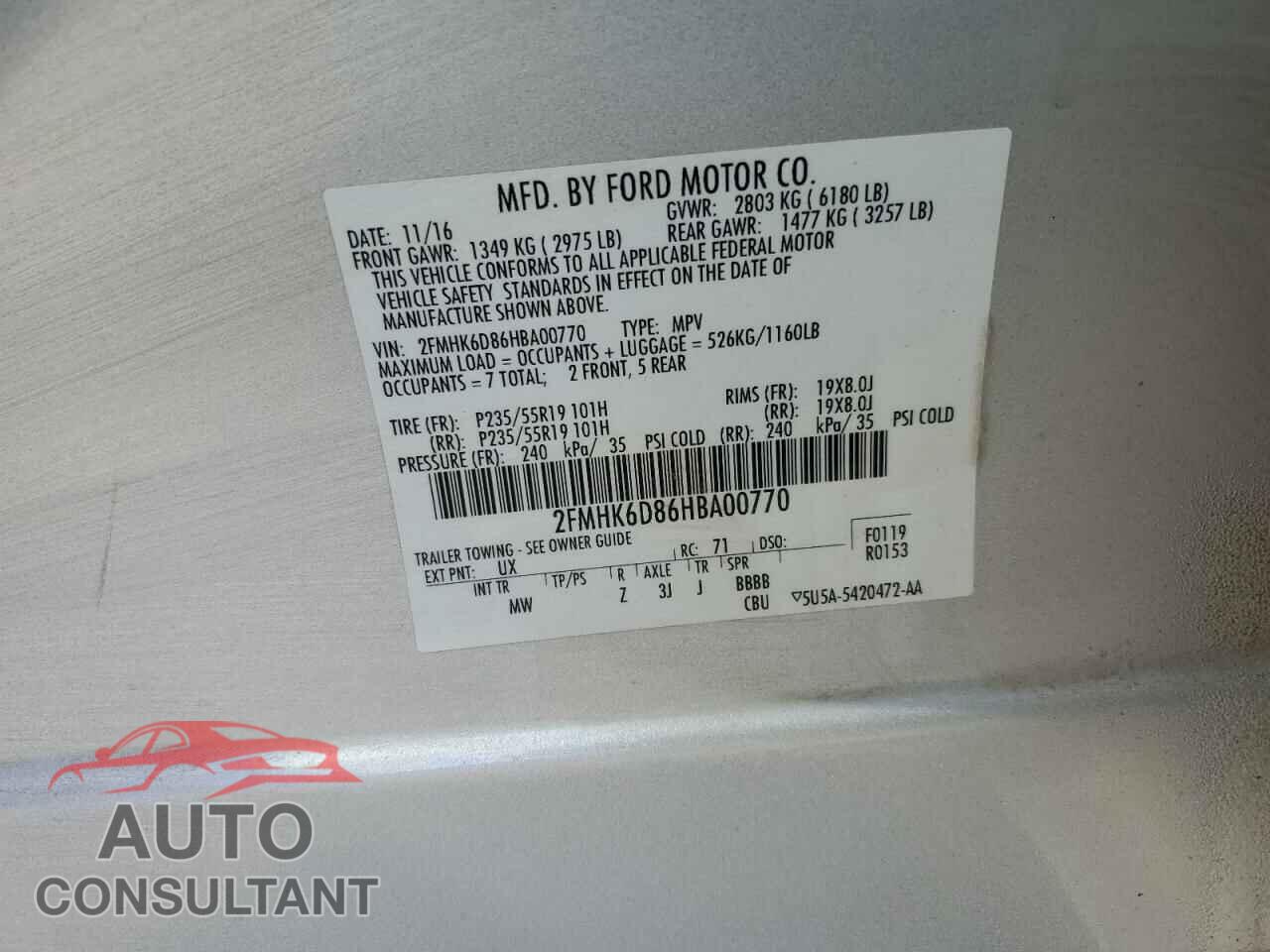FORD FLEX 2017 - 2FMHK6D86HBA00770
