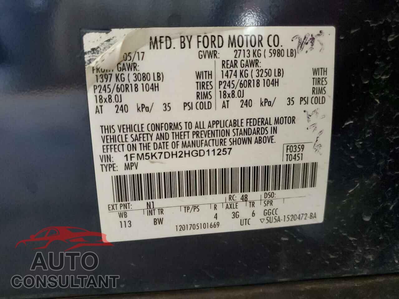FORD EXPLORER 2017 - 1FM5K7DH2HGD11257