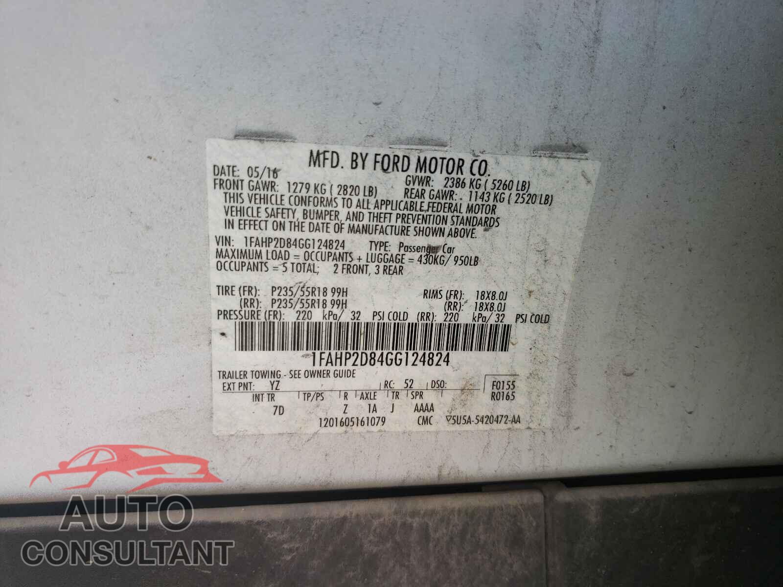 FORD TAURUS 2016 - 1FAHP2D84GG124824