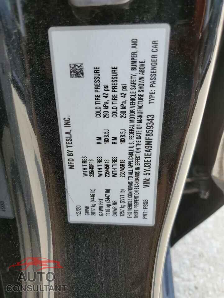 TESLA MODEL 3 2021 - 5YJ3E1EA9MF859343