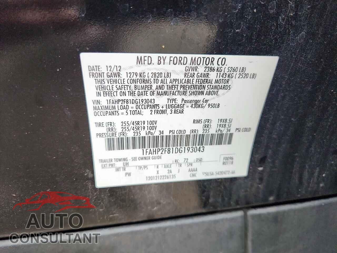 FORD TAURUS 2013 - 1FAHP2F81DG193043