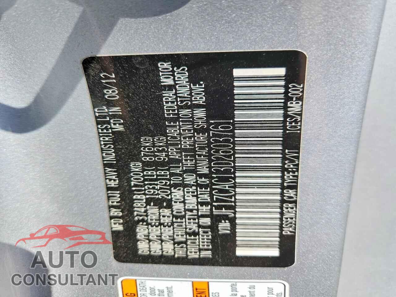 SUBARU BRZ 2013 - JF1ZCAC13D2603761