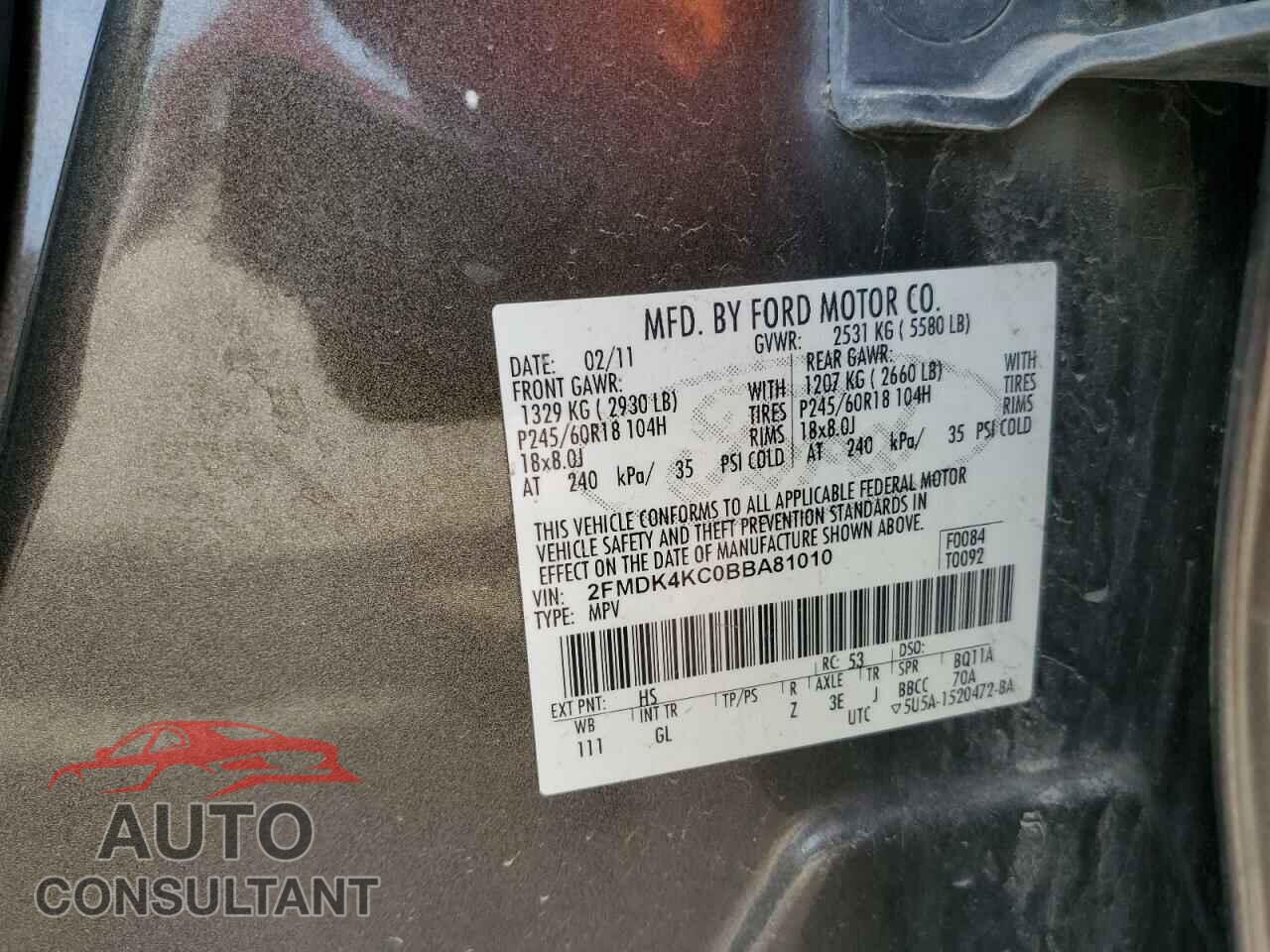 FORD EDGE 2011 - 2FMDK4KC0BBA81010