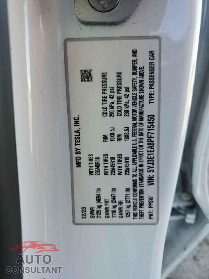 TESLA MODEL 3 2023 - 5YJ3E1EA8PF715450
