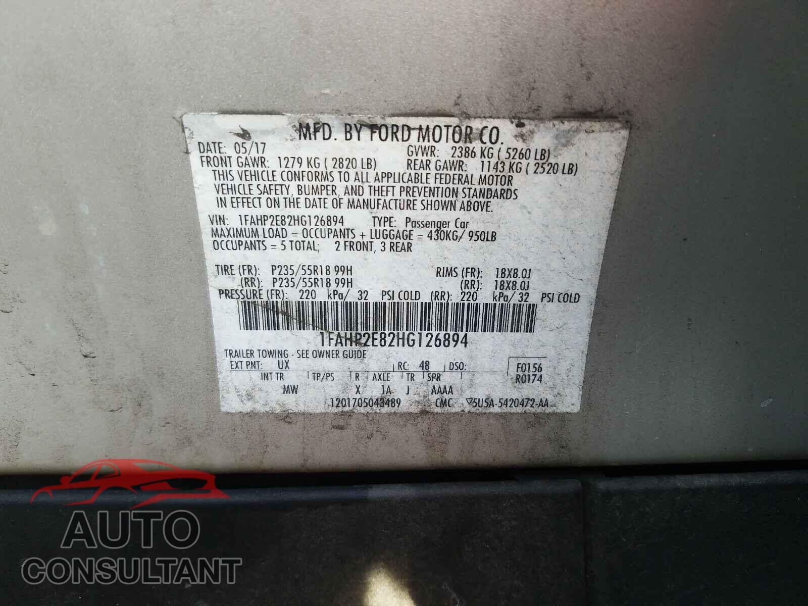 FORD TAURUS 2017 - 1FAHP2E82HG126894