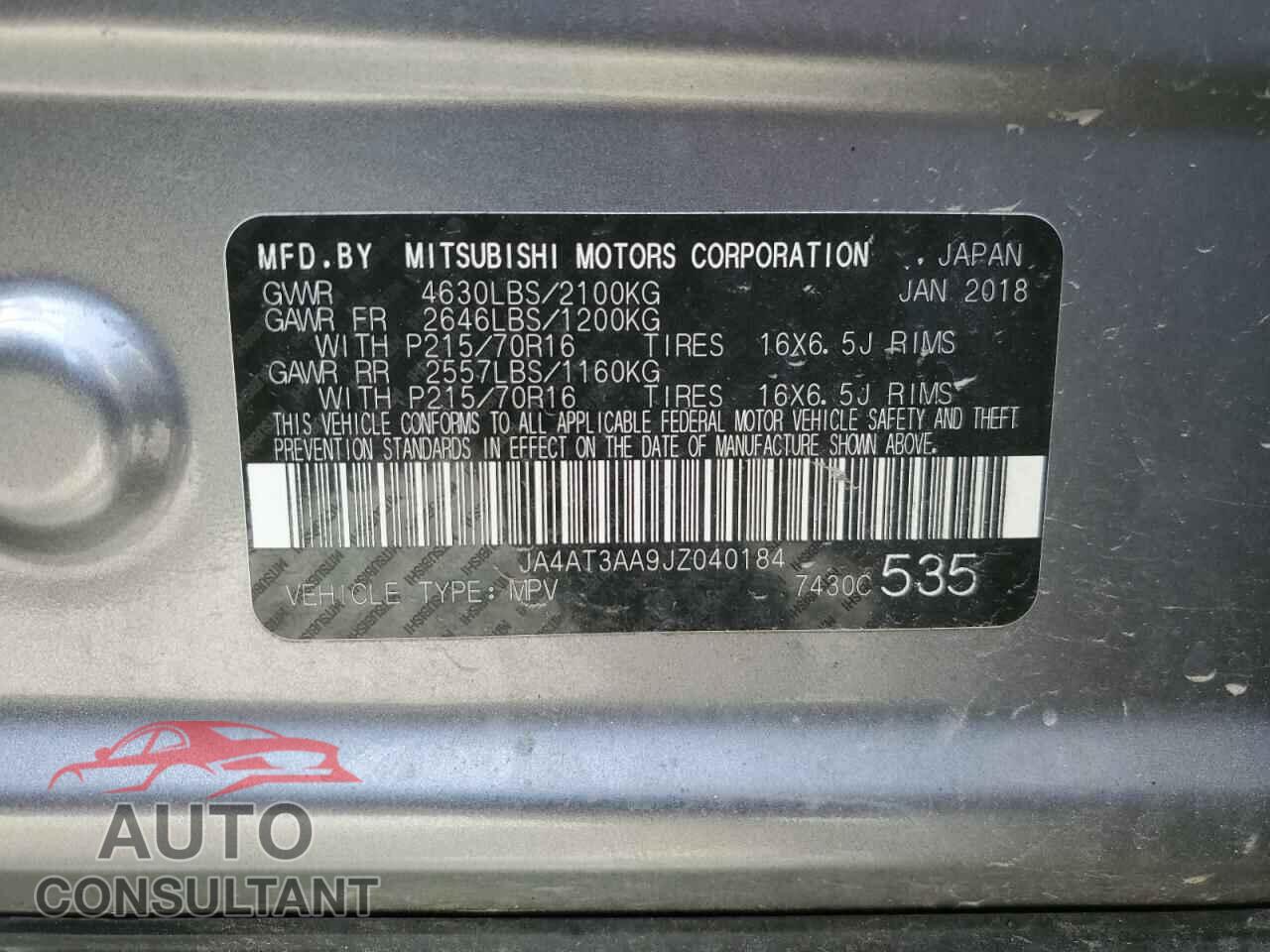 MITSUBISHI ECLIPSE 2018 - JA4AT3AA9JZ040184