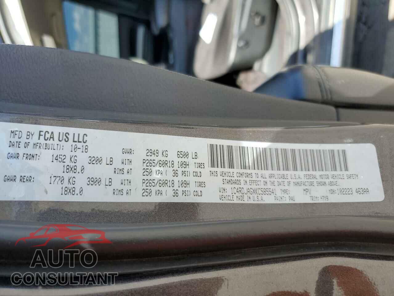 DODGE DURANGO 2019 - 1C4RDJAGXKC585541