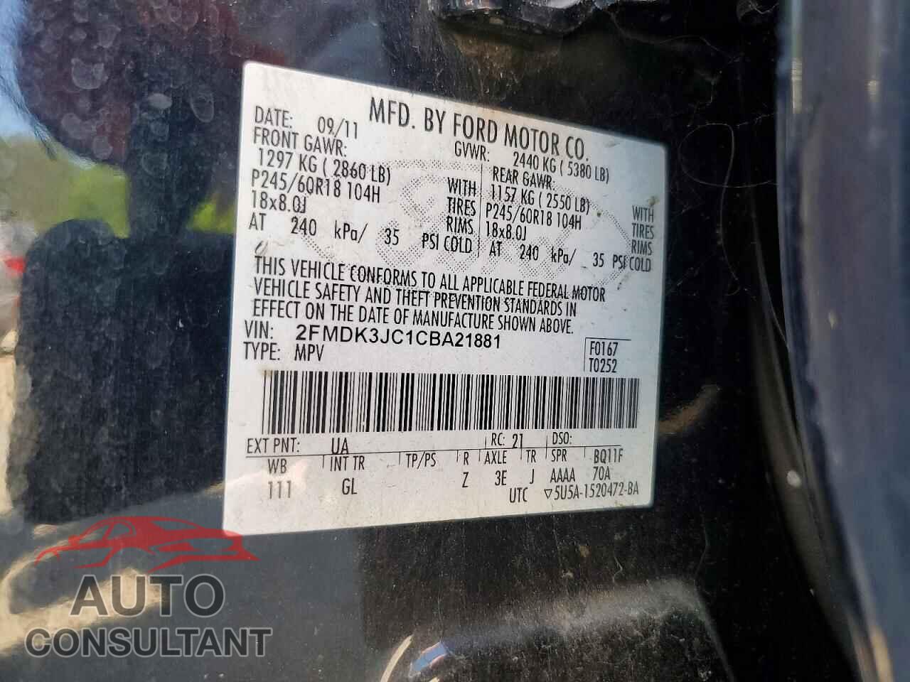 FORD EDGE 2012 - 2FMDK3JC1CBA21881