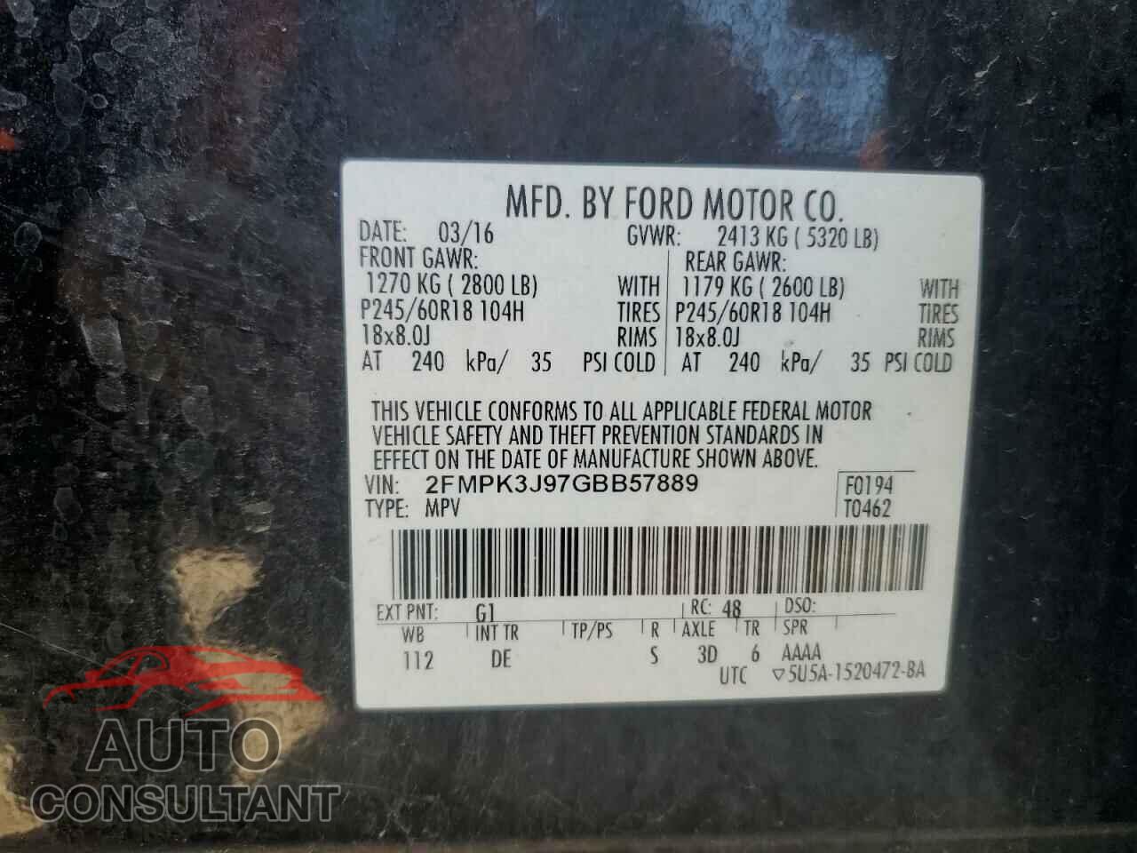 FORD EDGE 2016 - 2FMPK3J97GBB57889