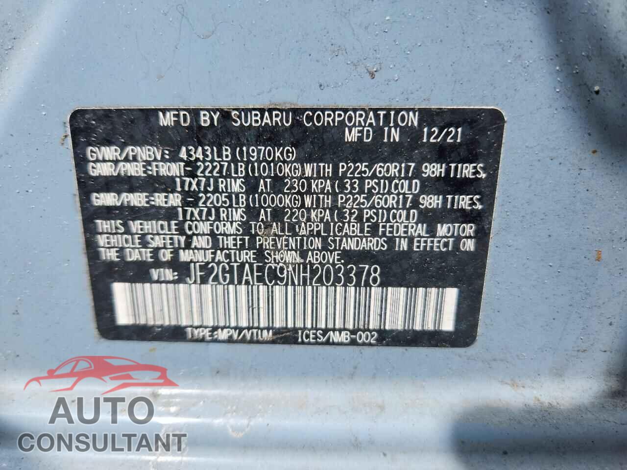 SUBARU CROSSTREK 2022 - JF2GTAEC9NH203378