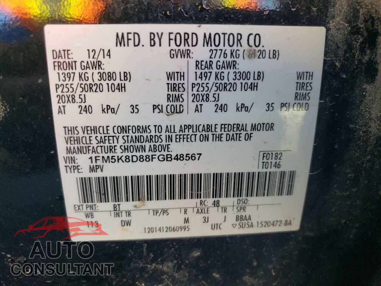 FORD EXPLORER 2015 - 1FM5K8D88FGB48567