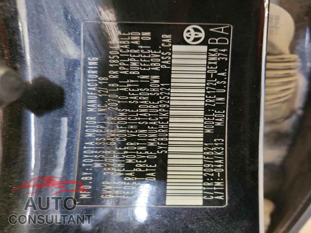 TOYOTA COROLLA 2019 - 5YFBURHE1KP925221