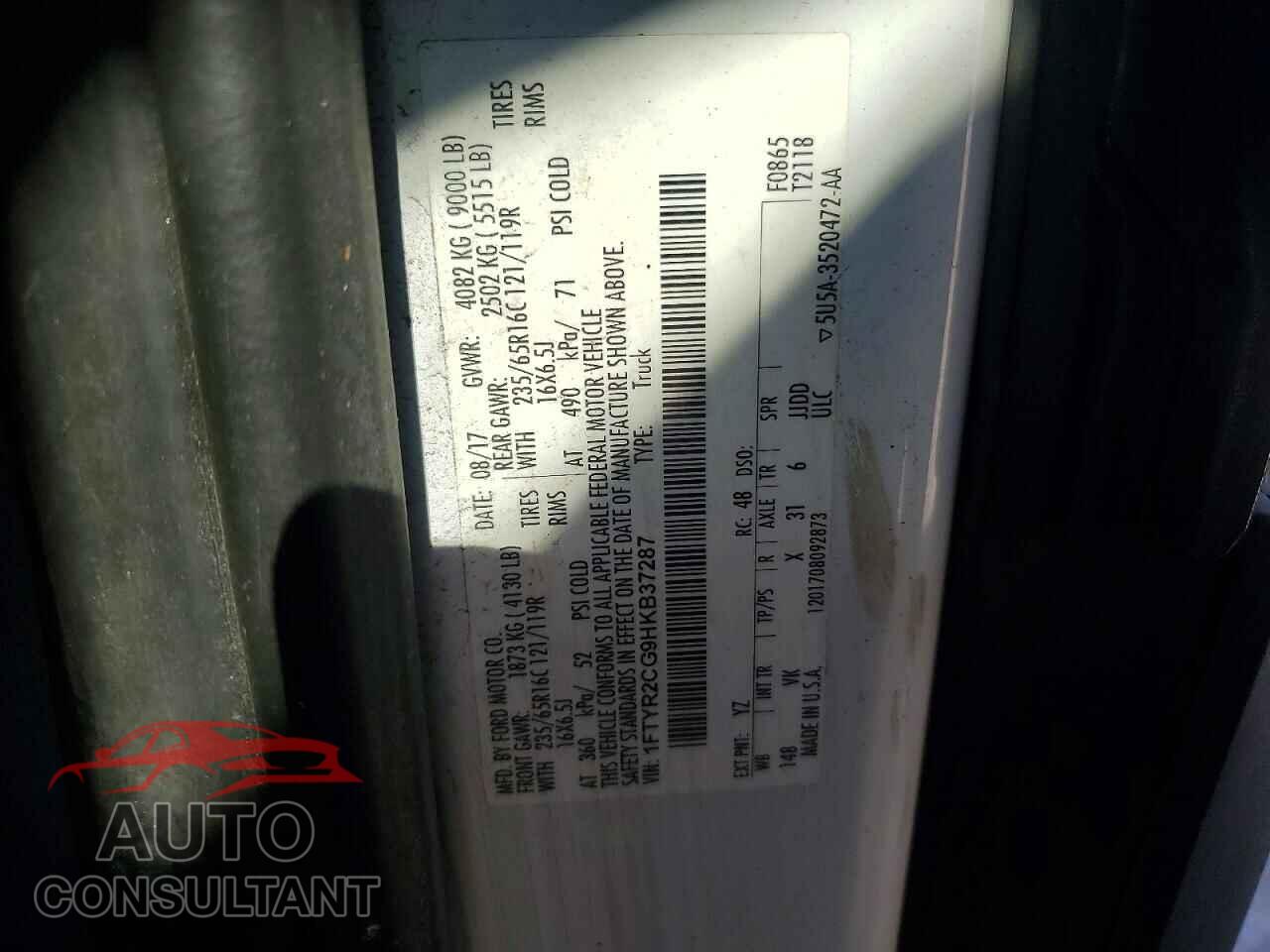 FORD TRANSIT 2017 - 1FTYR2CG9HKB37287