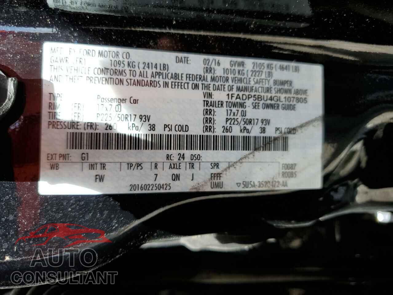 FORD CMAX 2016 - 1FADP5BU4GL107805