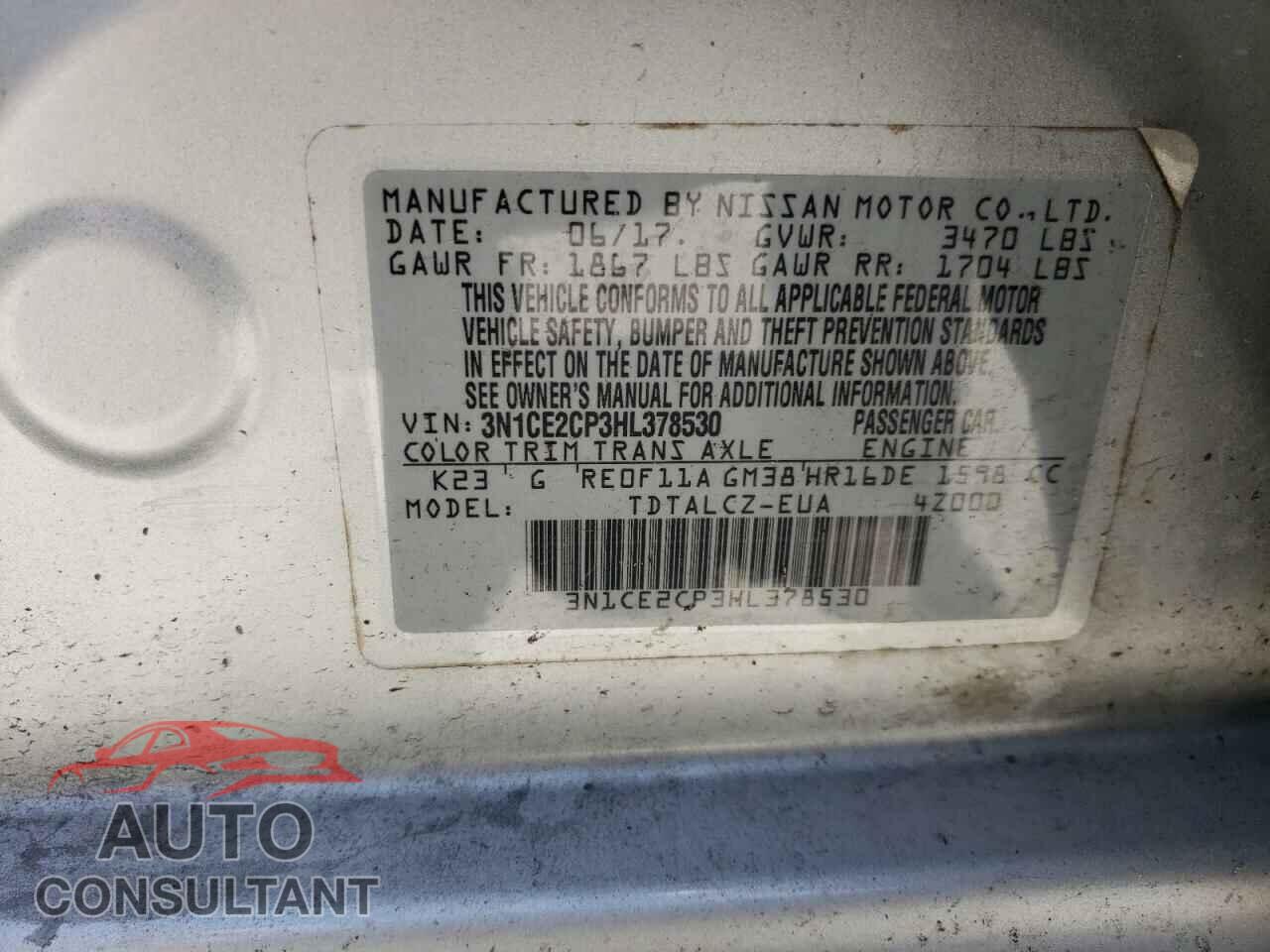 NISSAN VERSA 2017 - 3N1CE2CP3HL378530
