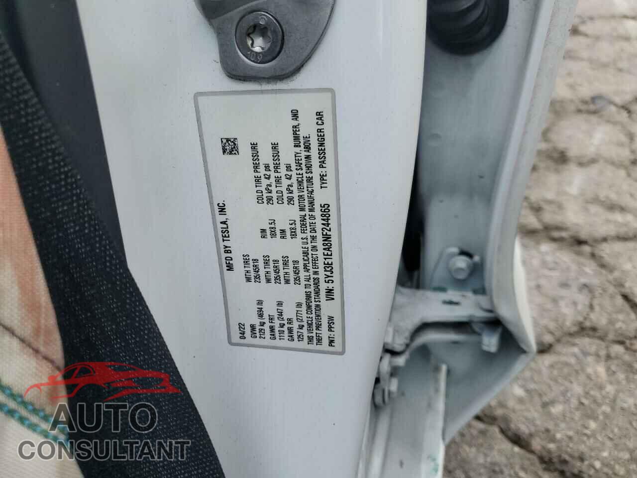 TESLA MODEL 3 2022 - 5YJ3E1EA8NF244865