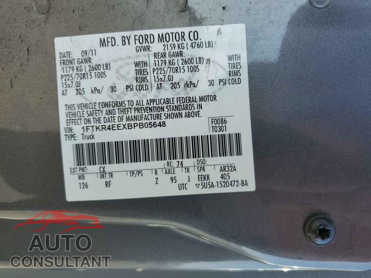 FORD RANGER 2011 - 1FTKR4EEXBPB05648