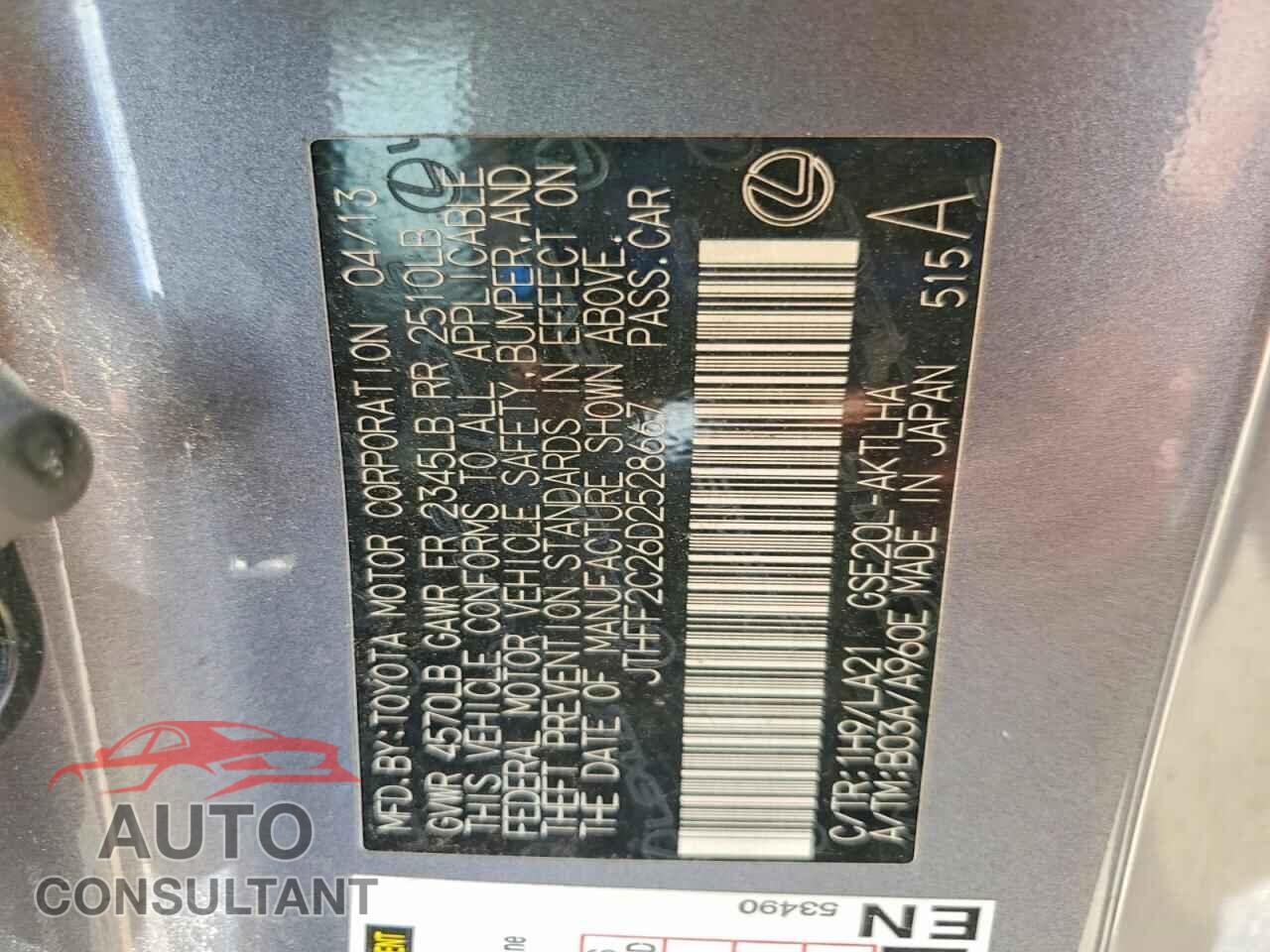 LEXUS IS 2013 - JTHFF2C26D2528667