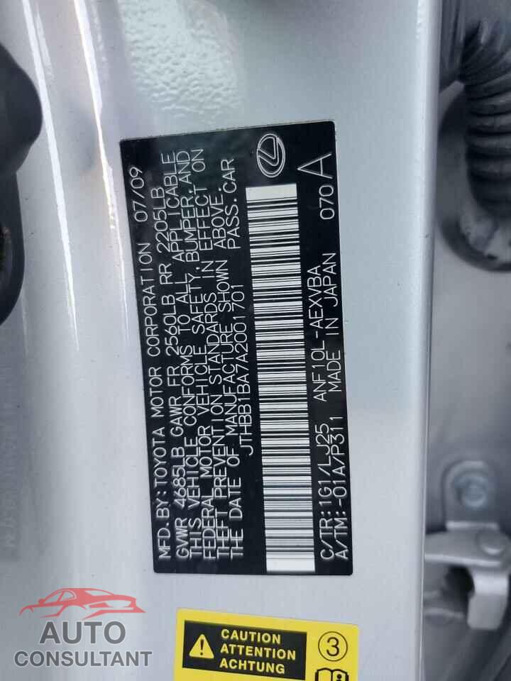 LEXUS HS 2010 - JTHBB1BA7A2001701