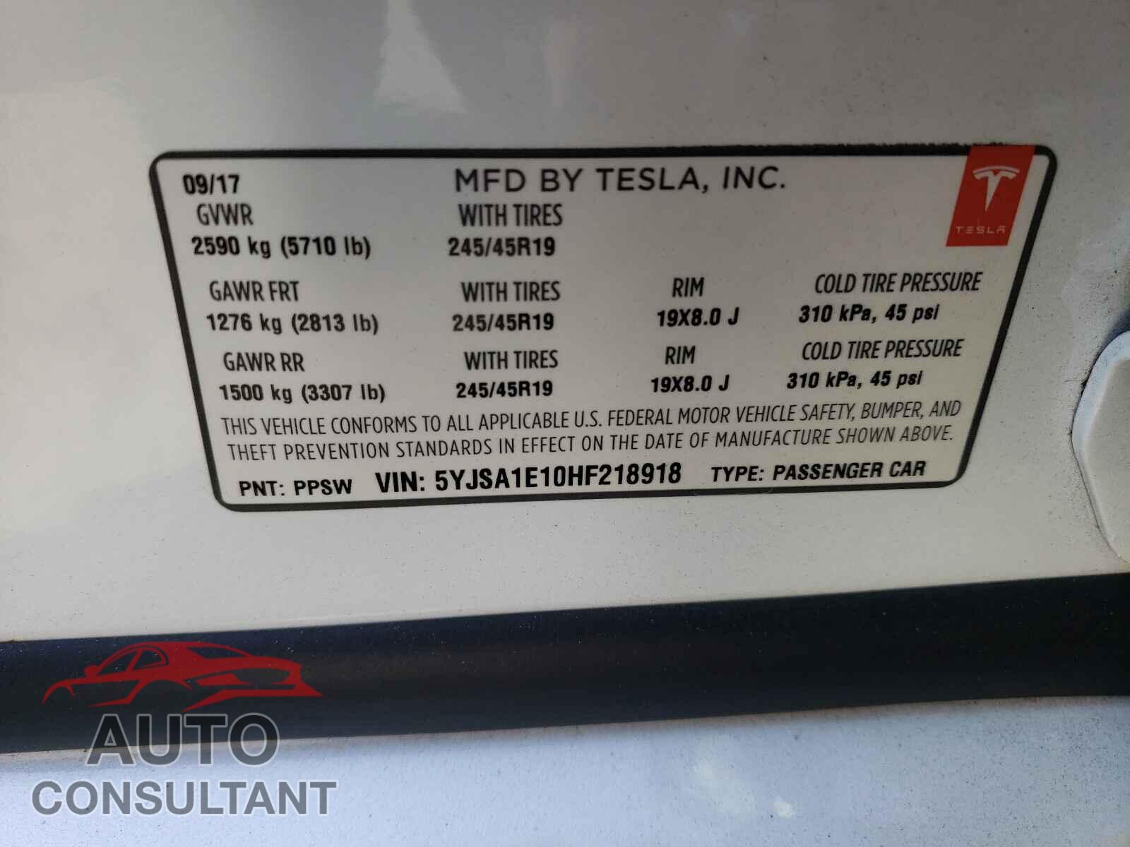 TESLA MODEL S 2017 - 5YJSA1E10HF218918