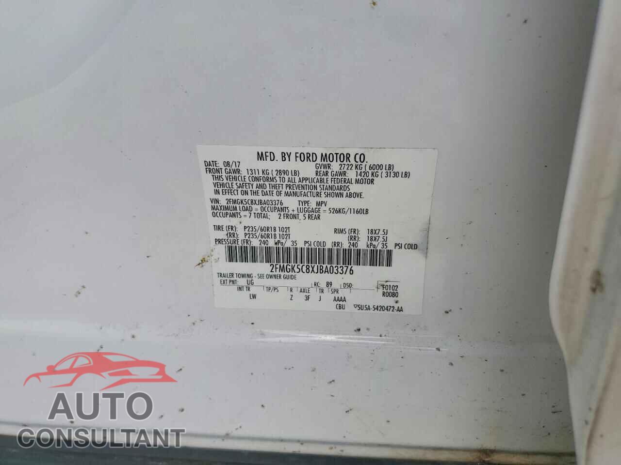 FORD FLEX 2018 - 2FMGK5C8XJBA03376