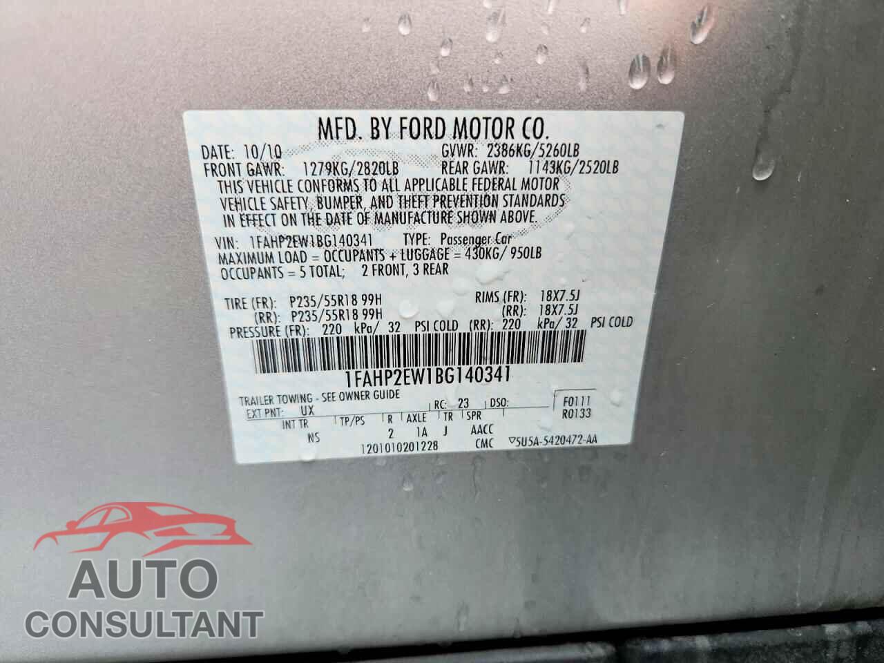 FORD TAURUS 2011 - 1FAHP2EW1BG140341