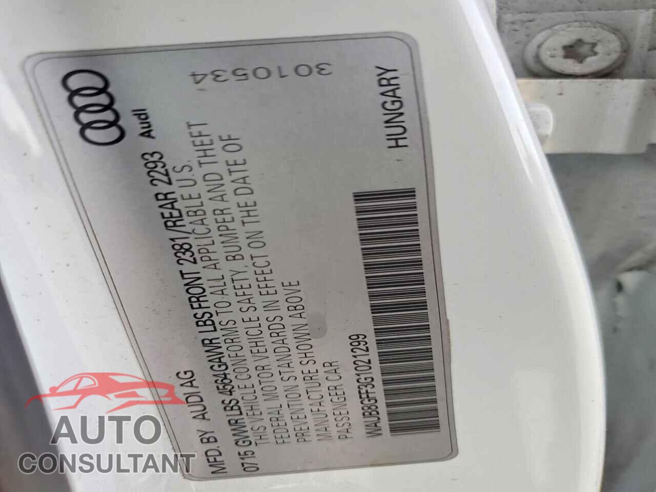 AUDI A3 2016 - WAUB8GFF3G1021299