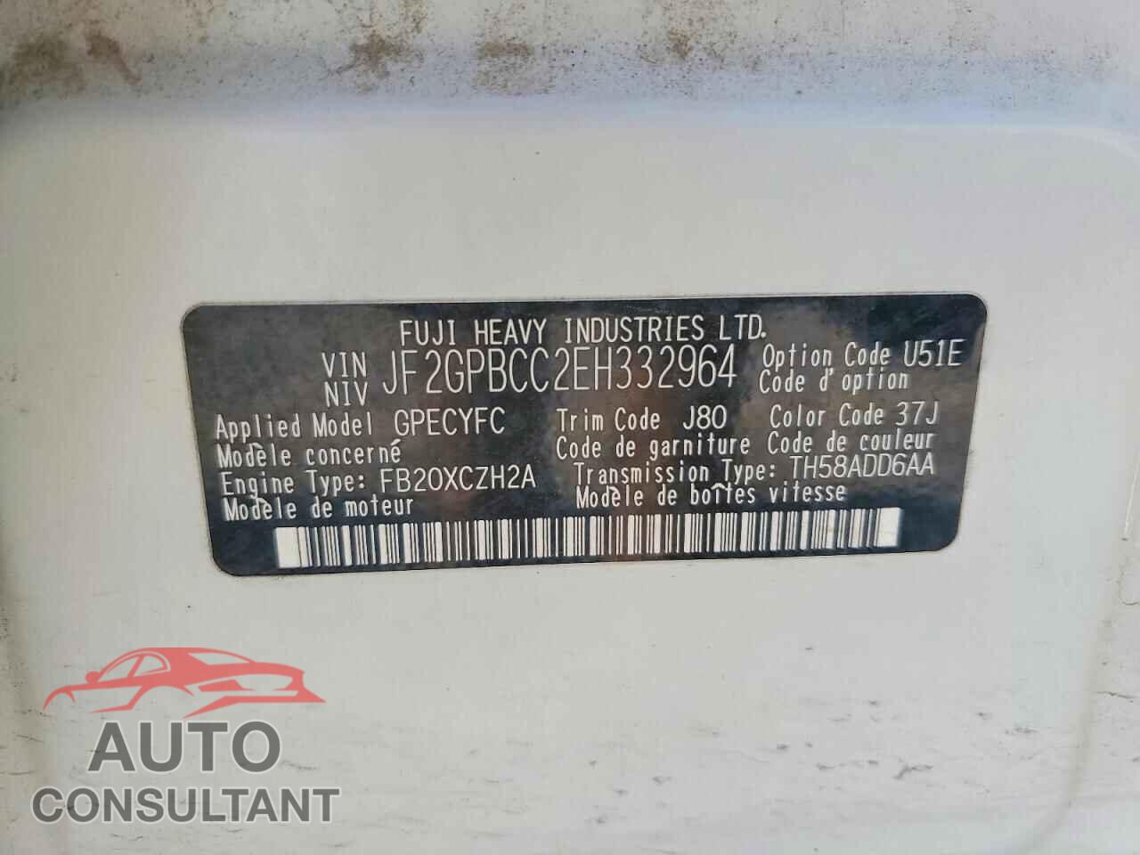 SUBARU XV 2014 - JF2GPBCC2EH332964