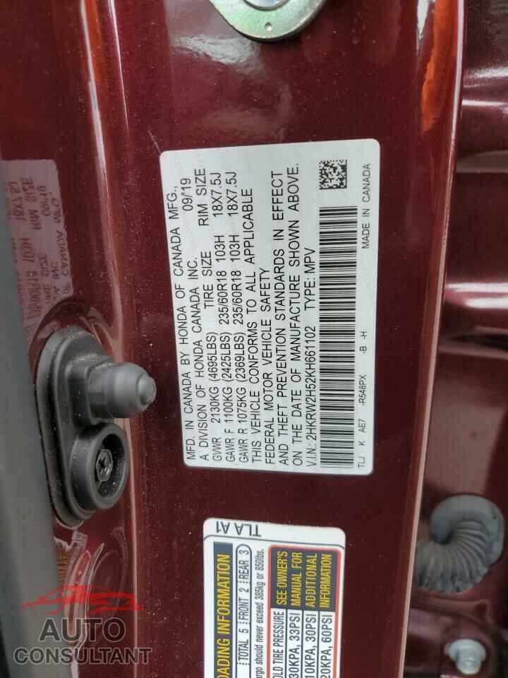 HONDA CRV 2019 - 2HKRW2H52KH661102