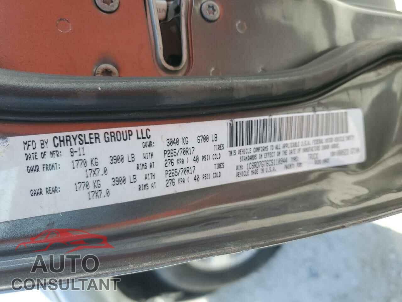 DODGE RAM 1500 2012 - 1C6RD7GT6CS110944