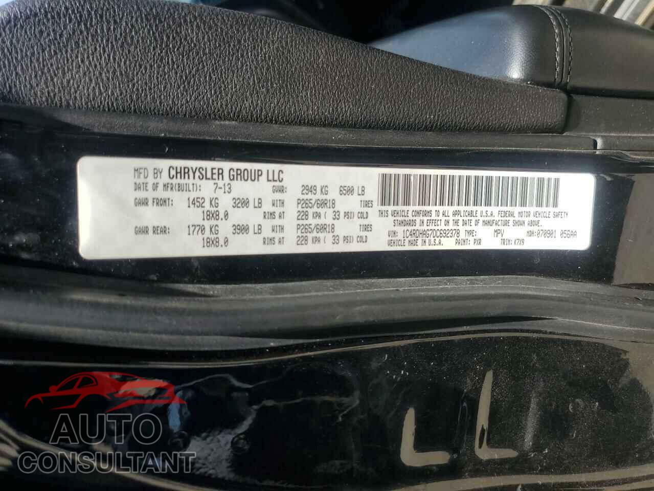 DODGE DURANGO 2013 - 1C4RDHAG7DC692378