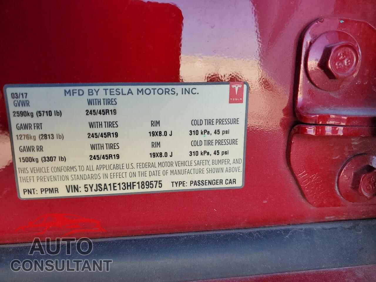 TESLA MODEL S 2017 - 5YJSA1E13HF189575