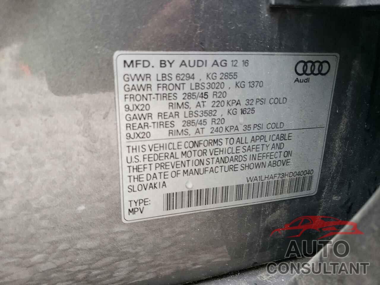 AUDI Q7 2017 - WA1LHAF73HD040040