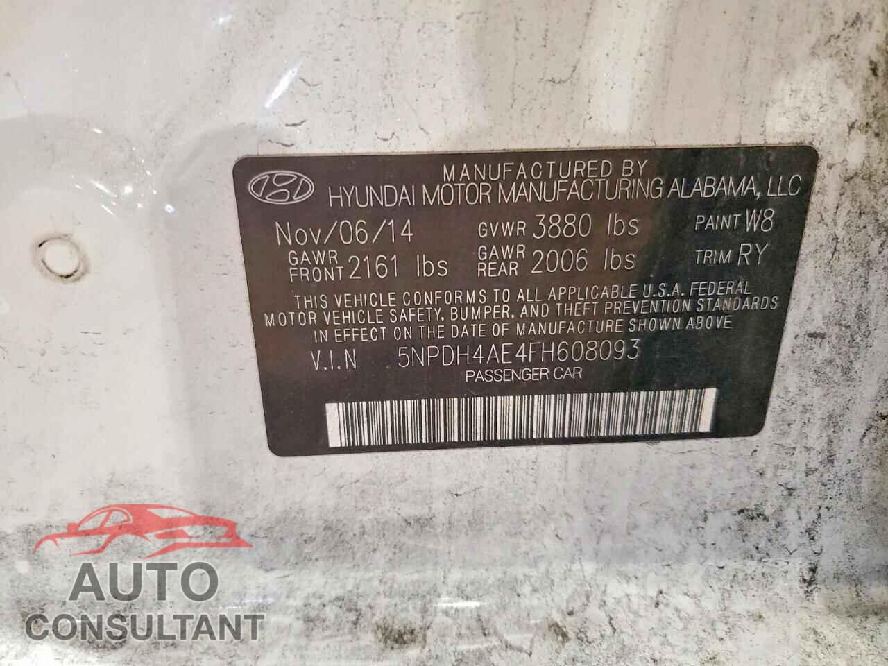 HYUNDAI ELANTRA 2015 - 5NPDH4AE4FH608093