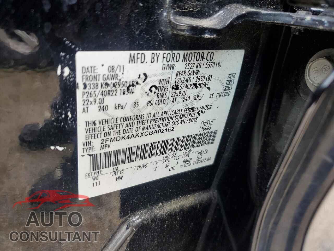 FORD EDGE 2012 - 2FMDK4AKXCBA02162