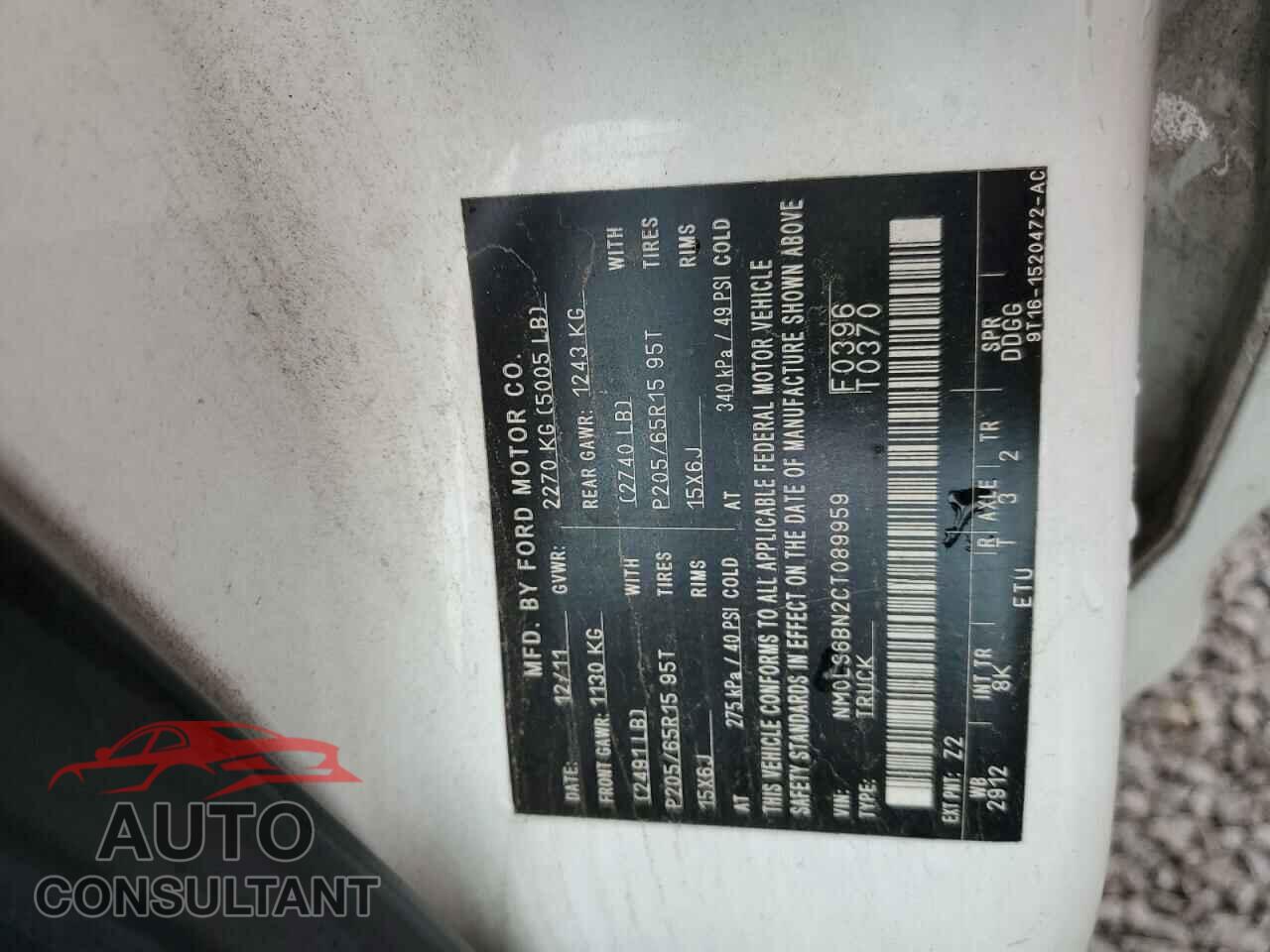 FORD TRANSIT 2012 - NM0LS6BN2CT089959