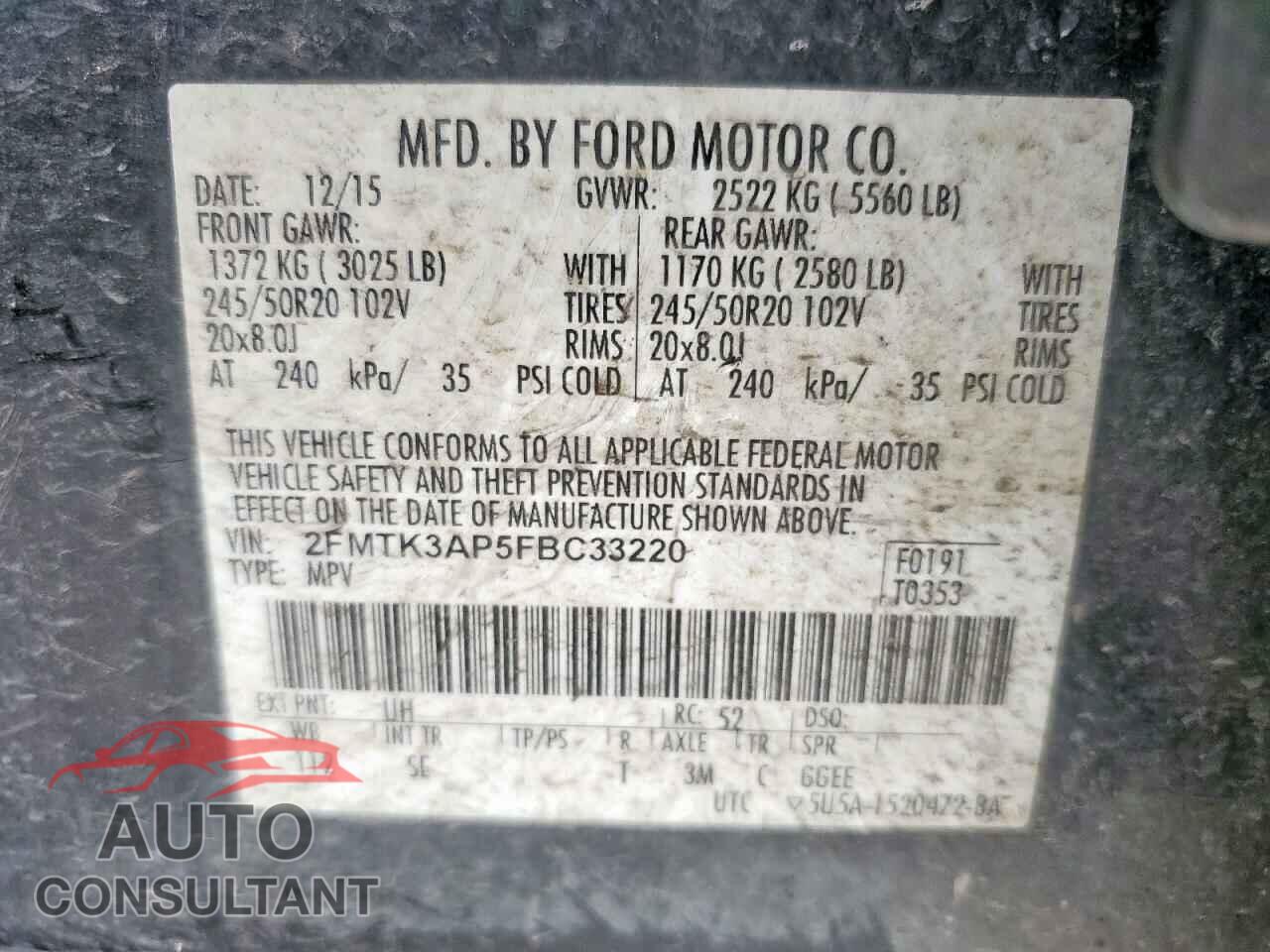 FORD EDGE 2015 - 2FMTK3AP5FBC33220