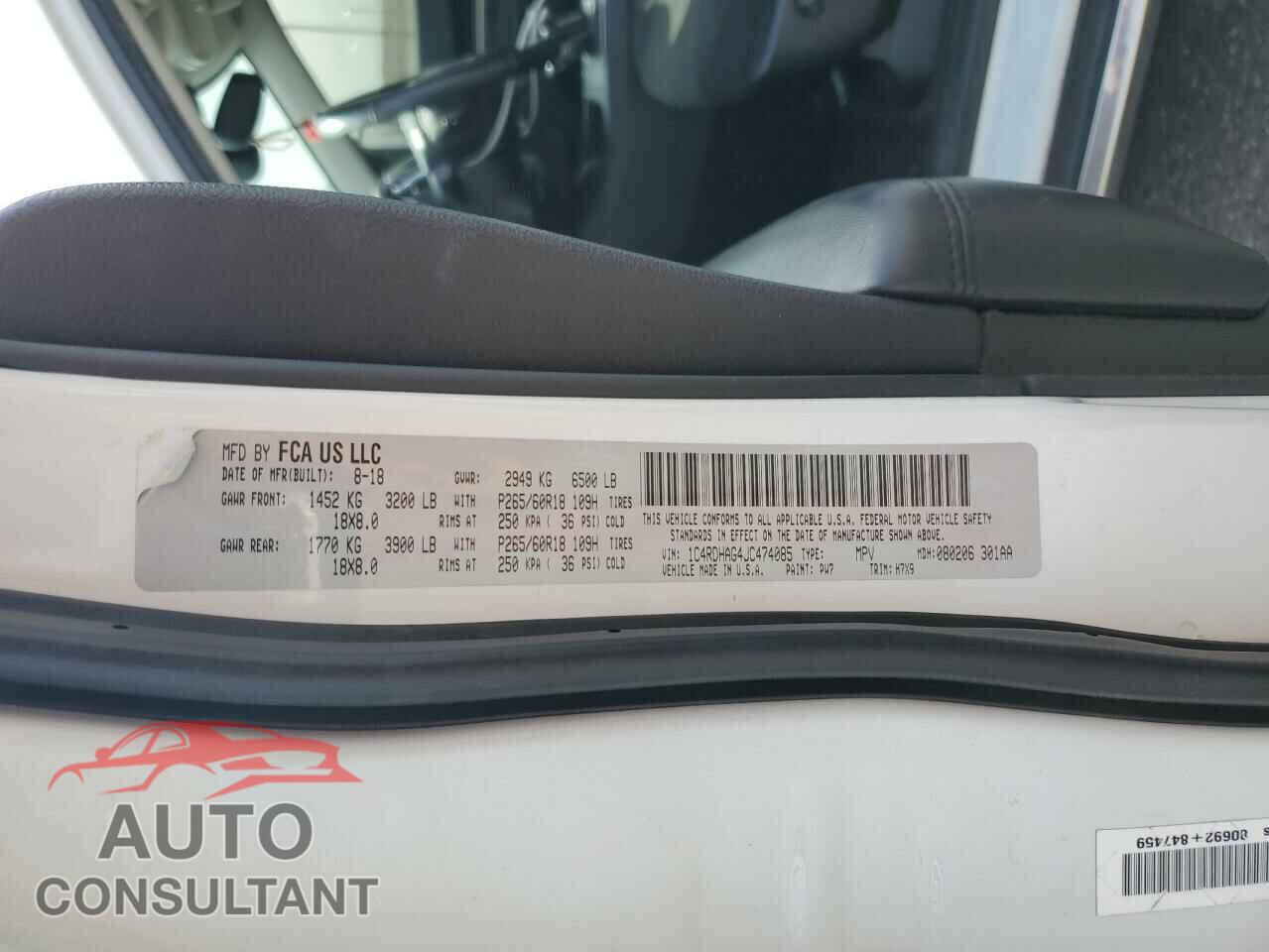 DODGE DURANGO 2018 - 1C4RDHAG4JC474085