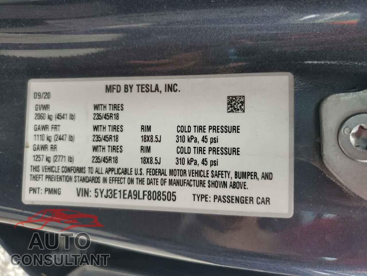 TESLA MODEL 3 2020 - 5YJ3E1EA9LF808505