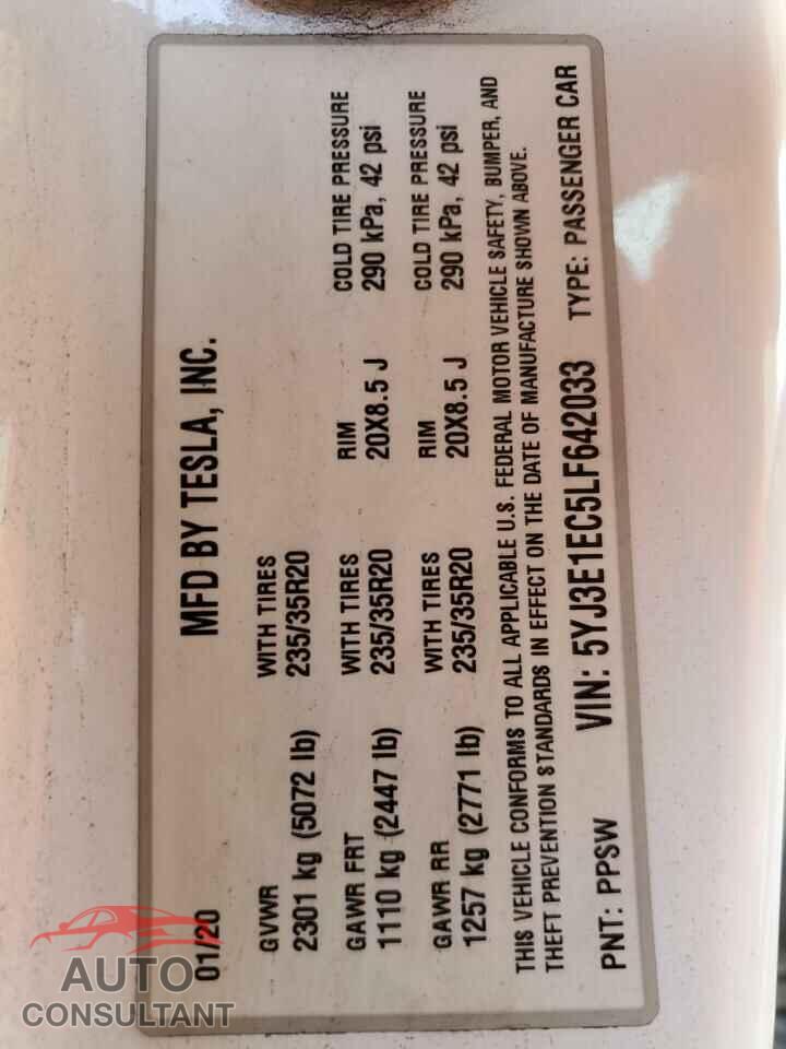 TESLA MODEL 3 2020 - 5YJ3E1EC5LF642033