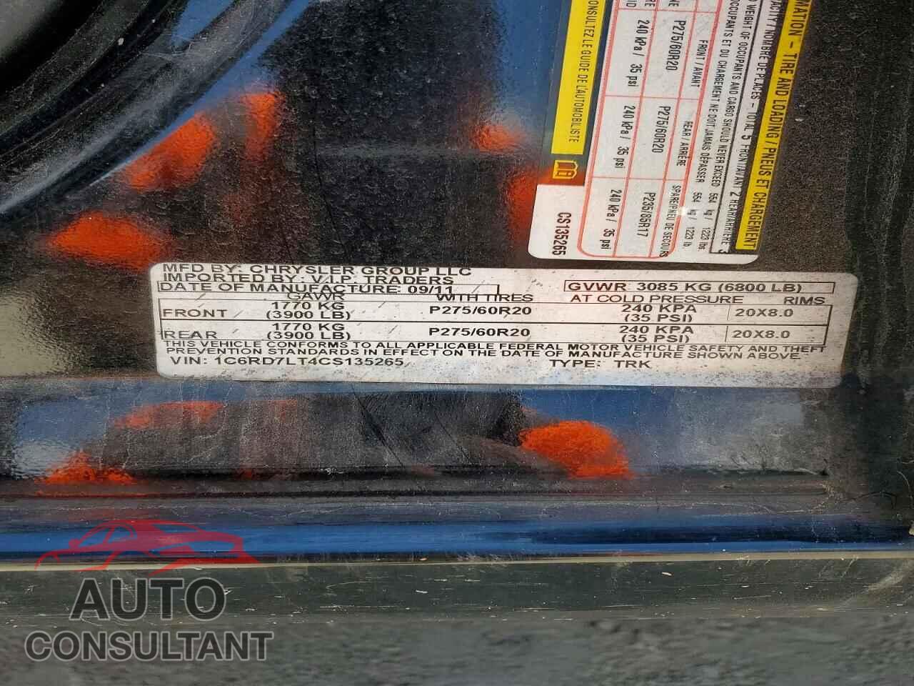 DODGE RAM 1500 2012 - 1C6RD7LT4CS135265